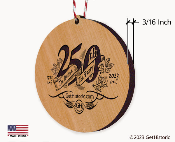 Boston Tea Party Natural Wood Engraved Ornament