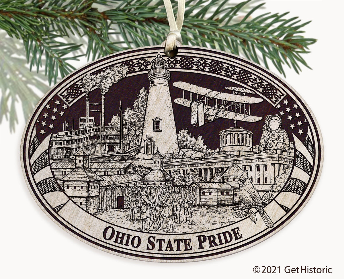Ohio State Whitewash Wood Engraved Ornament Get Historic