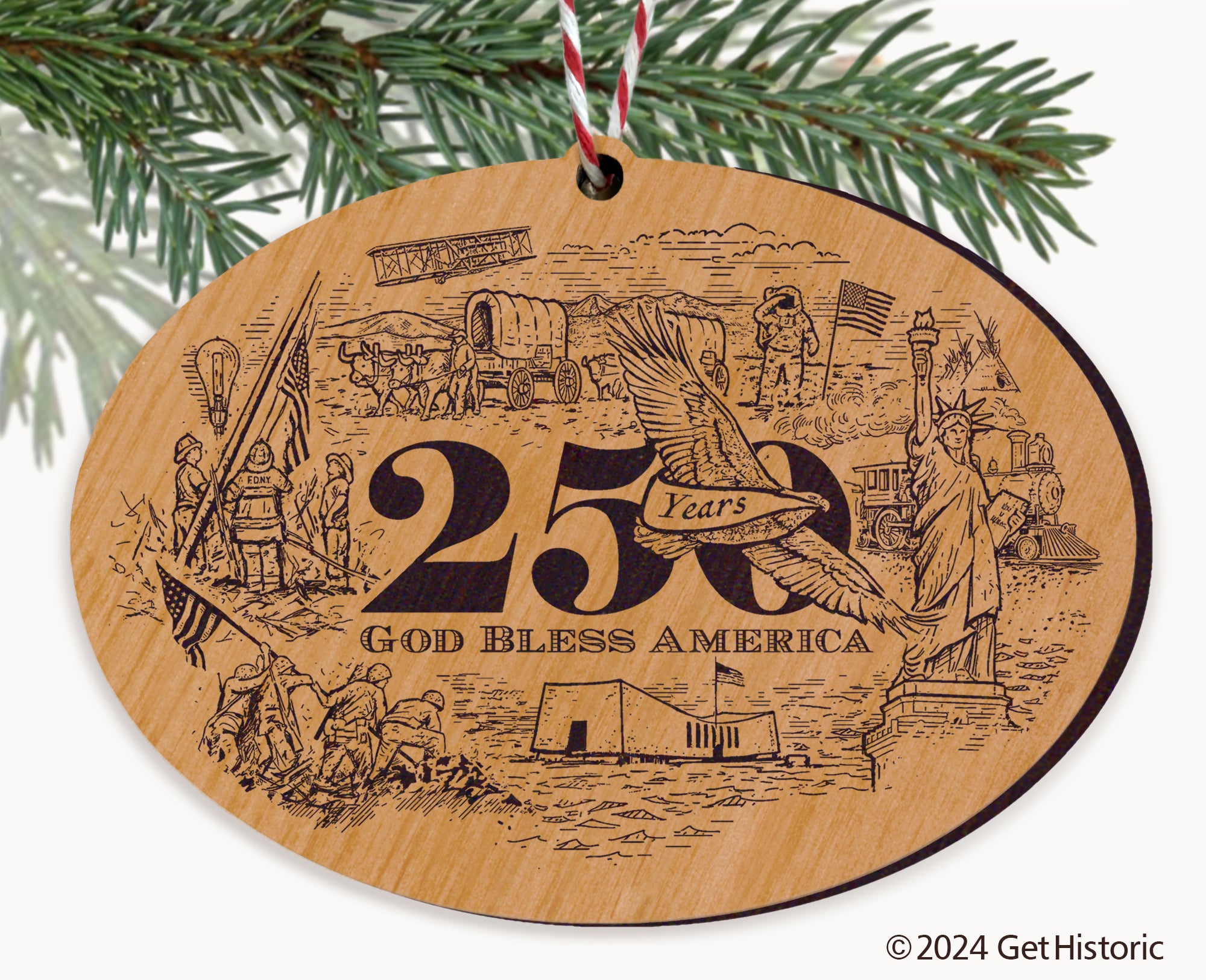 America's 250th Anniversary Natural Wood Engraved Ornament