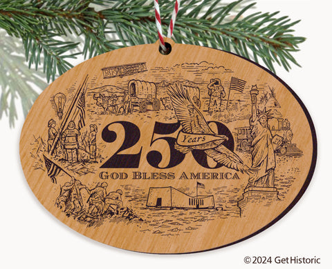 America's 250th Anniversary Natural Wood Engraved Ornament