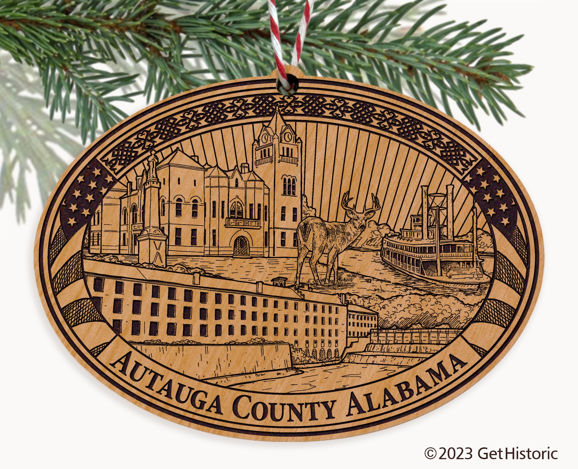 Autauga County Alabama Engraved Natural Ornament