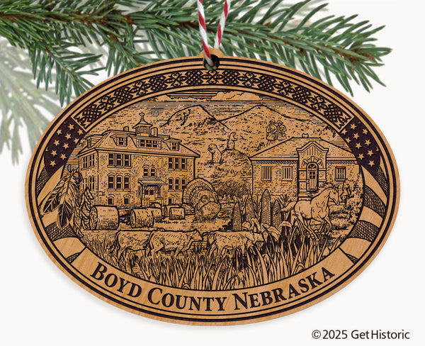 Boyd County Nebraska Engraved Natural Ornament