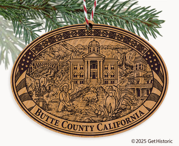 Butte County California Engraved Natural Ornament
