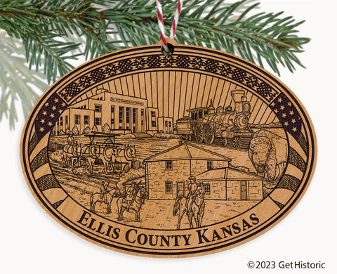 Ellis County Kansas Engraved Natural Ornament