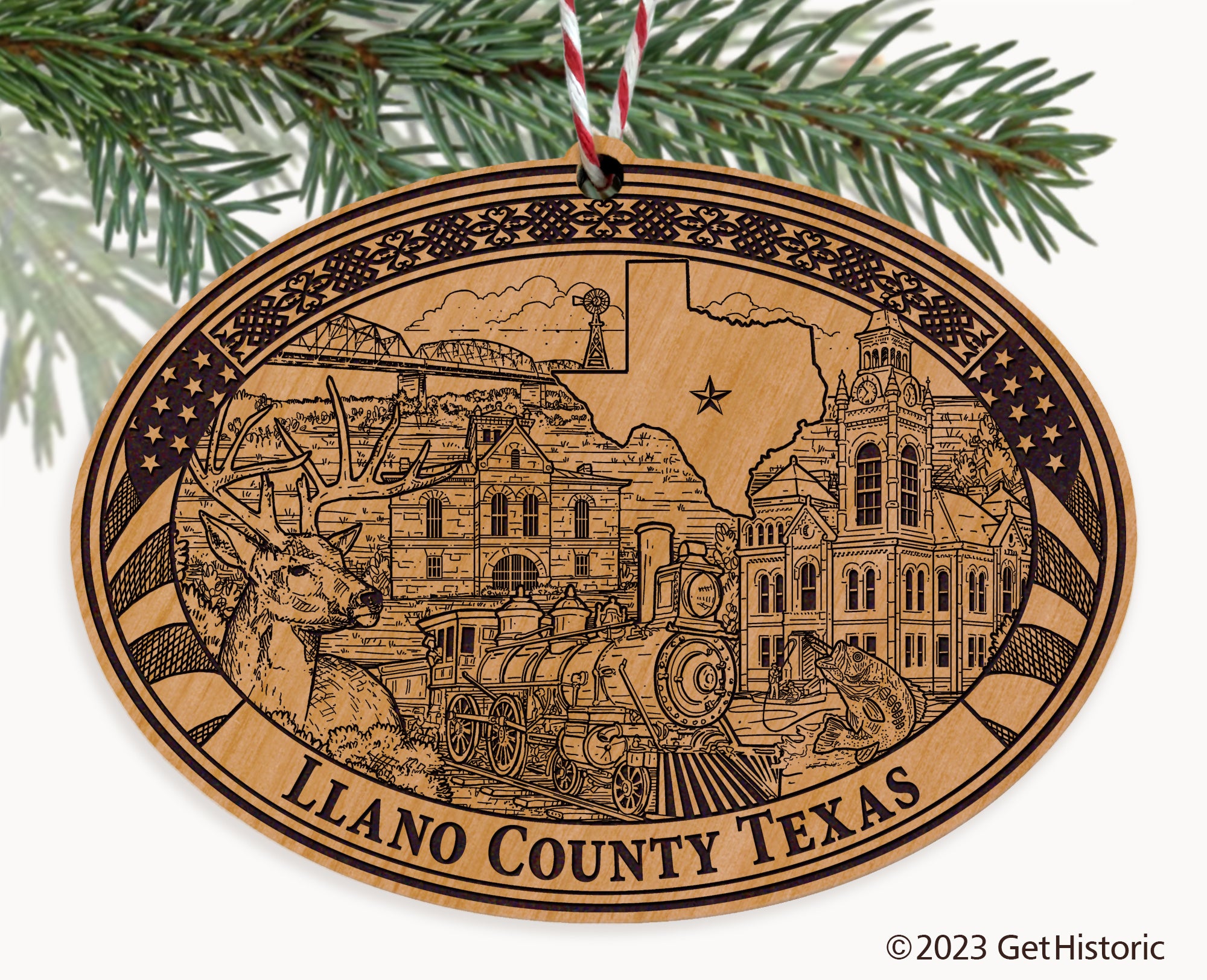 Llano County Texas Engraved Natural Ornament