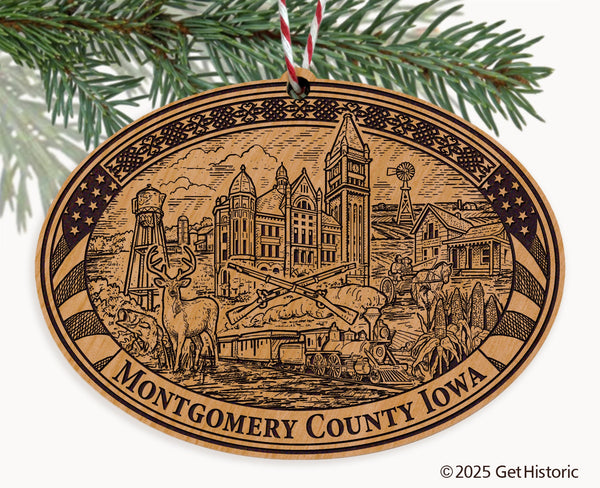 Montgomery County Iowa Engraved Natural Ornament