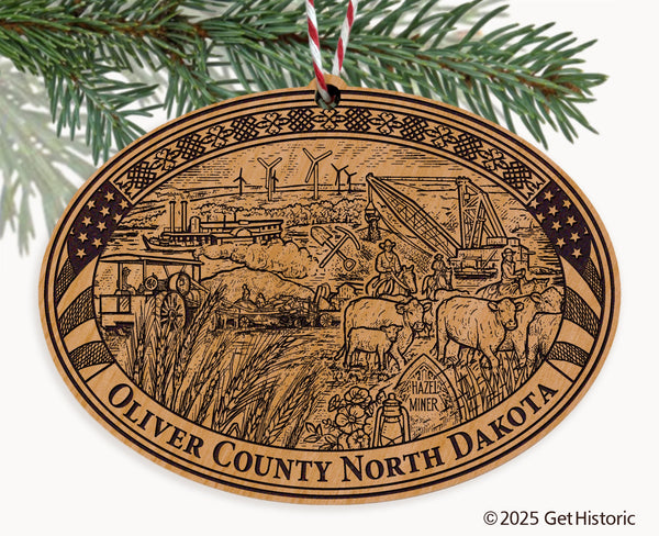 Oliver County North Dakota Engraved Natural Ornament