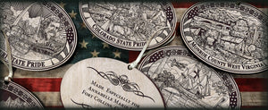 County & State History Engraved Personalized Ornaments | Get Historic | Featuring finely detailed engraving and unique artwork to illustrate the history of our U.S. States & Counties. Personalize with your own wording. 