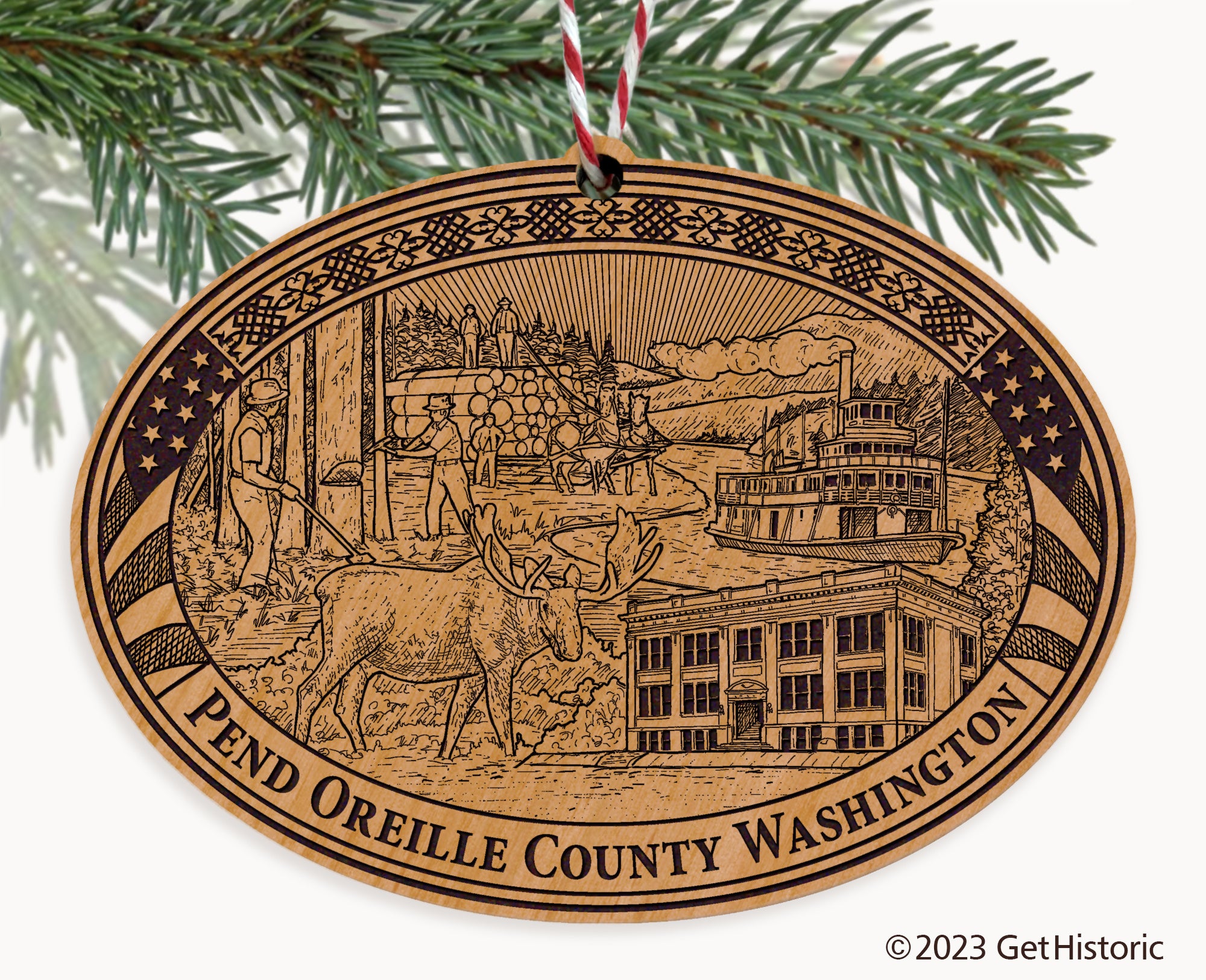 Pend Oreille County Washington Engraved Natural Ornament