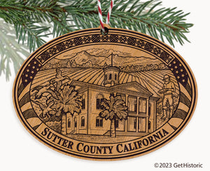 Sutter County California Engraved Natural Ornament