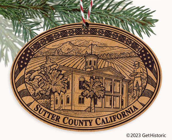 Sutter County California Engraved Natural Ornament