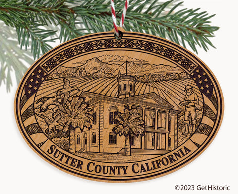 Sutter County California Engraved Natural Ornament
