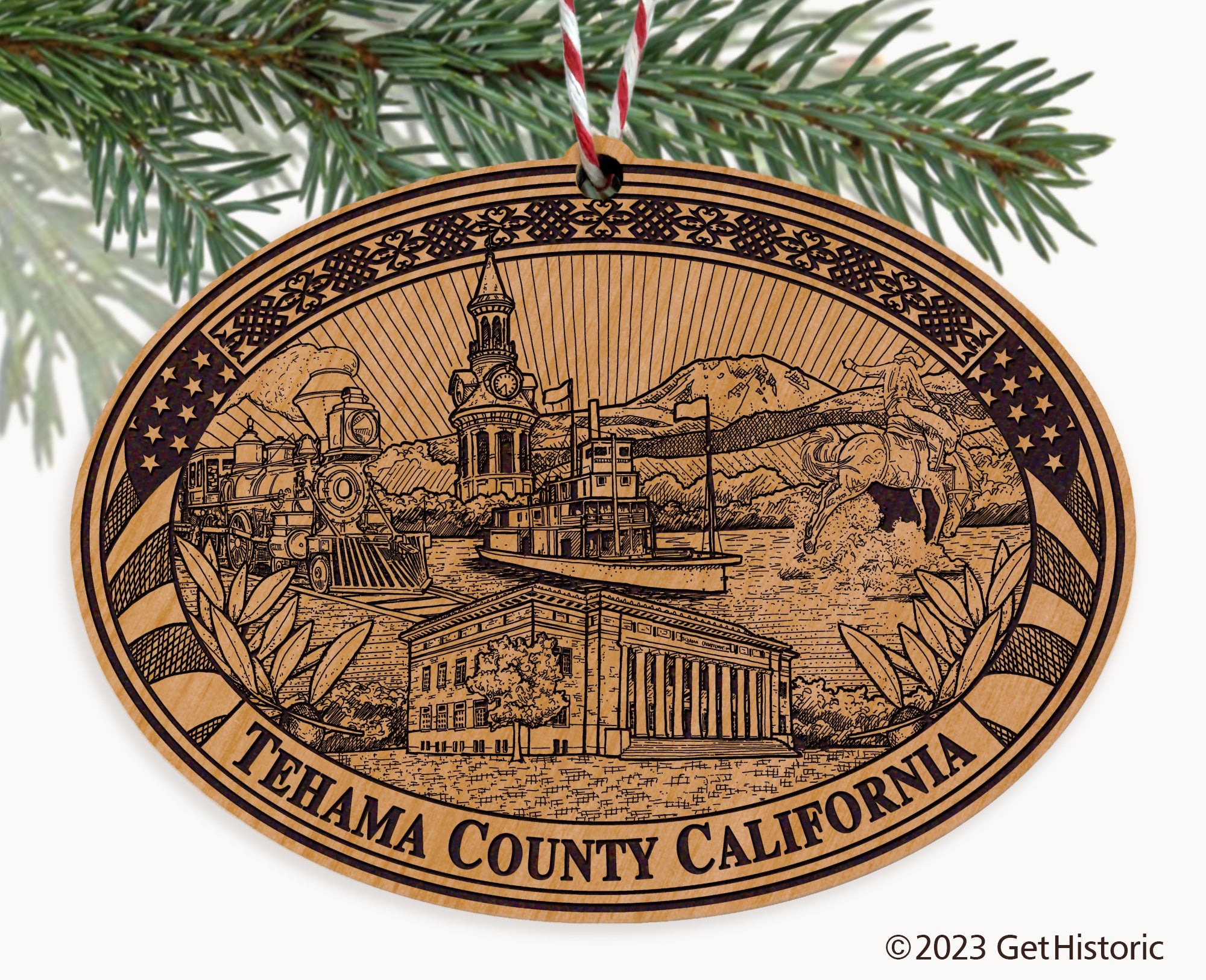 Tehama County California Engraved Natural Ornament