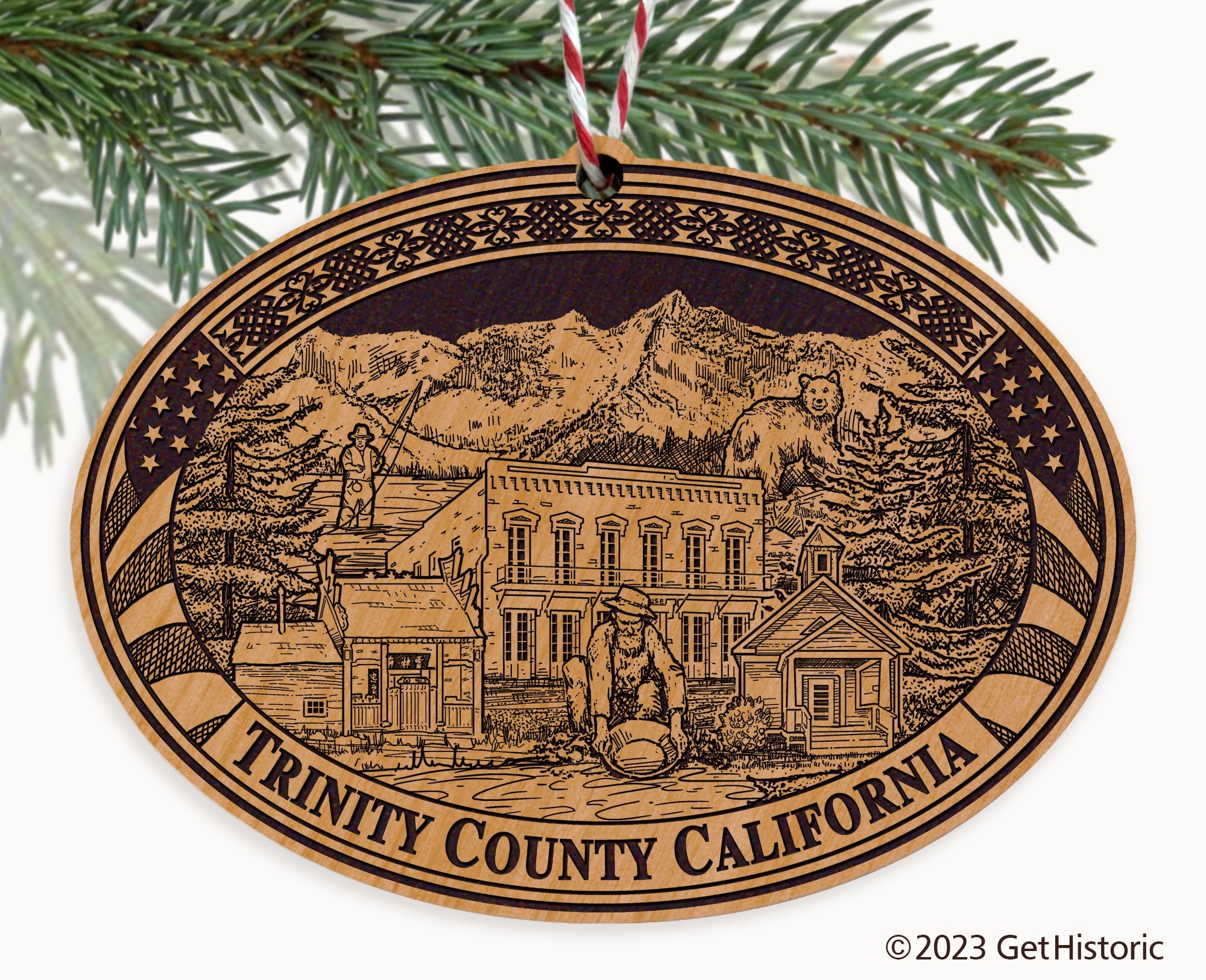 Trinity County California Engraved Natural Ornament
