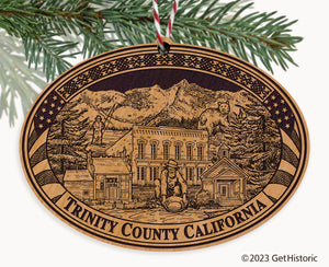 Trinity County California Engraved Natural Ornament