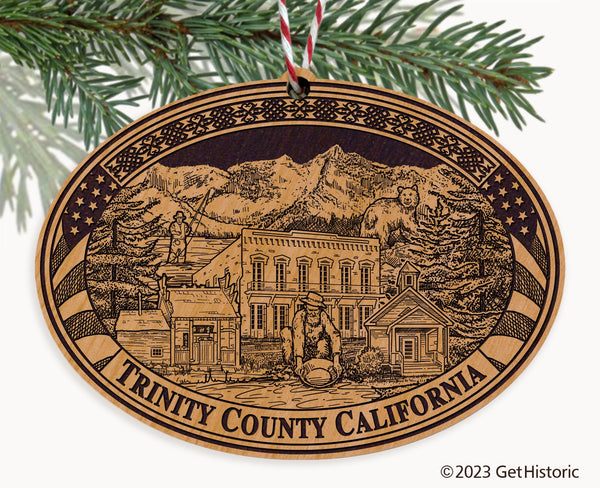 Trinity County California Engraved Natural Ornament