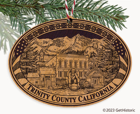 Trinity County California Engraved Natural Ornament