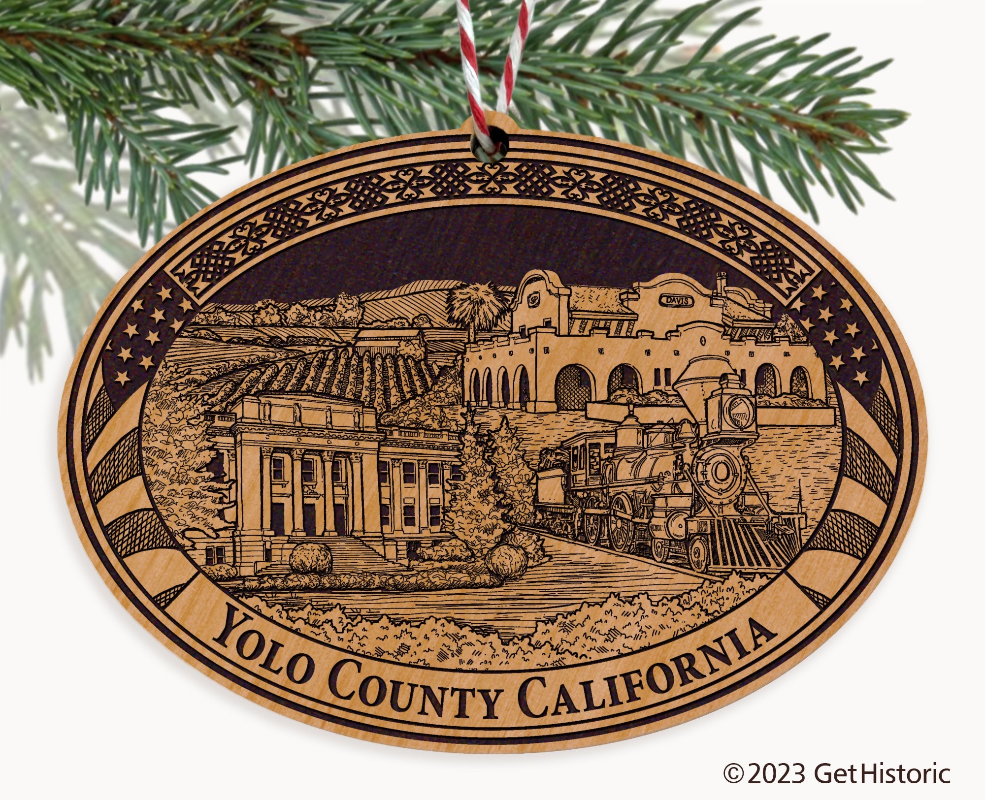 Yolo County California Engraved Natural Ornament