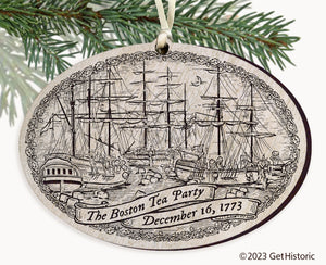 Boston Tea Party Whitewash Wood Engraved Ornament