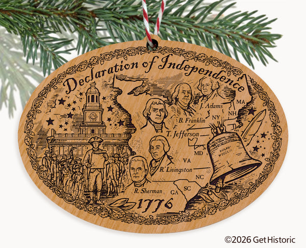 Declaration of Independence Natural Wood Engraved Ornament