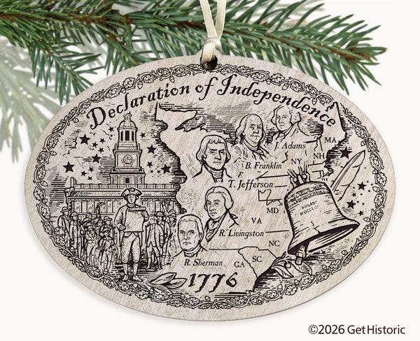 Declaration of Independence Whitewash Wood Engraved Ornament