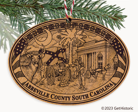 Abbeville County South Carolina Engraved Natural Ornament