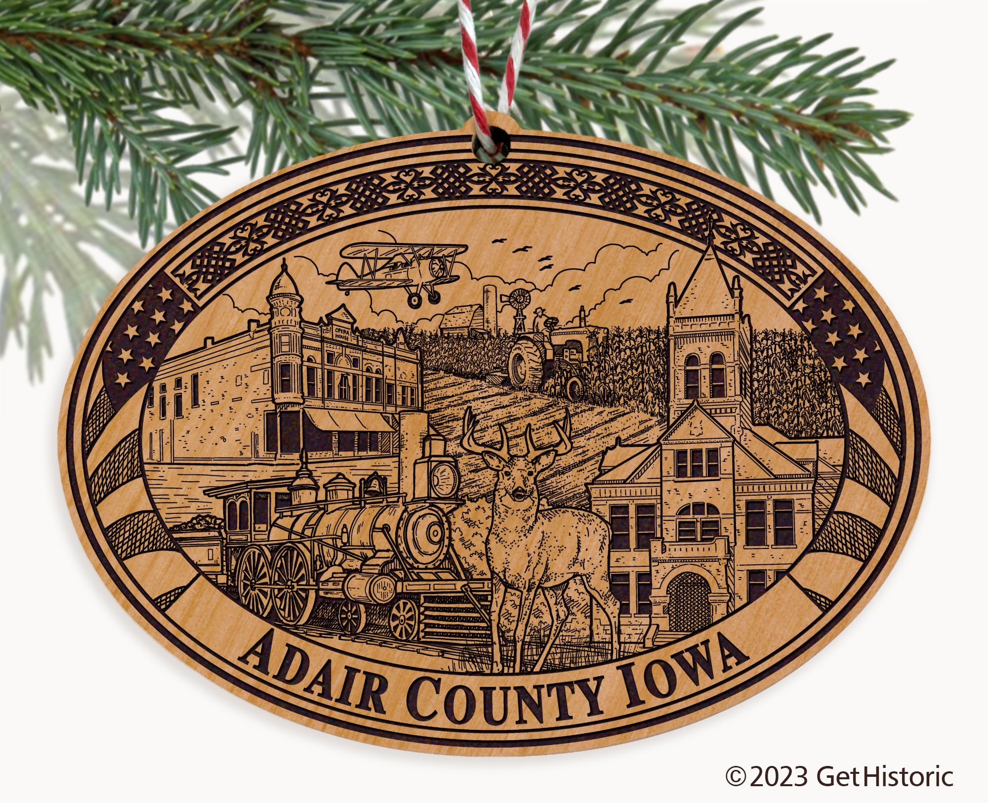 Adair County Iowa Engraved Natural Ornament