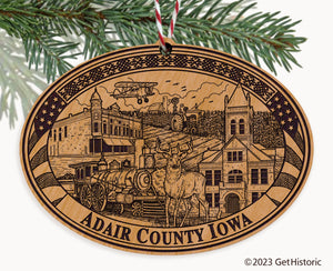Adair County Iowa Engraved Natural Ornament