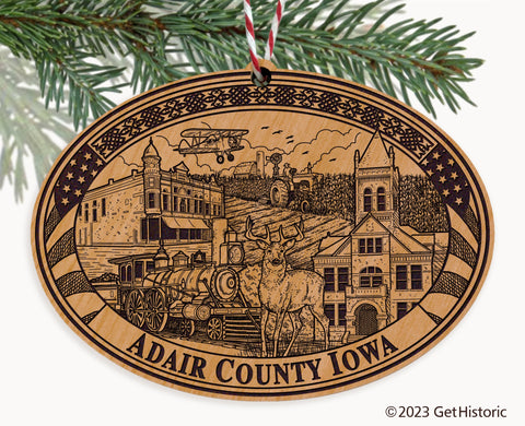 Adair County Iowa Engraved Natural Ornament