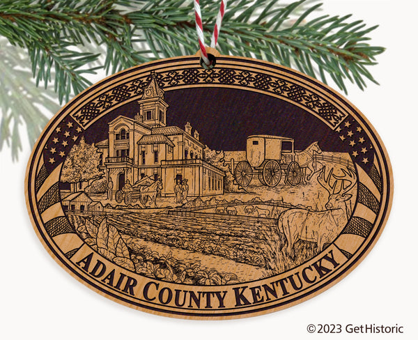 Adair County Kentucky Engraved Natural Ornament