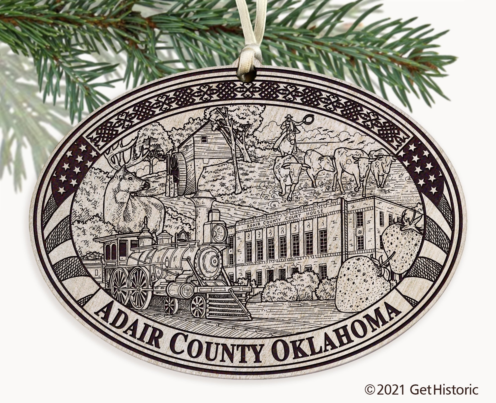 Adair County Oklahoma Engraved Ornament
