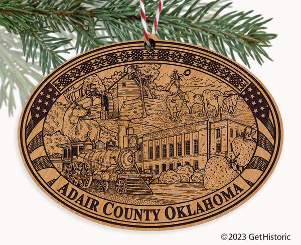 Adair County Oklahoma Engraved Natural Ornament