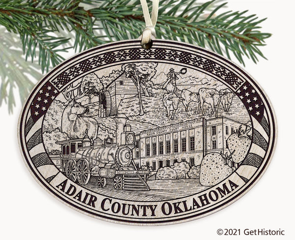 Adair County Oklahoma Engraved Ornament