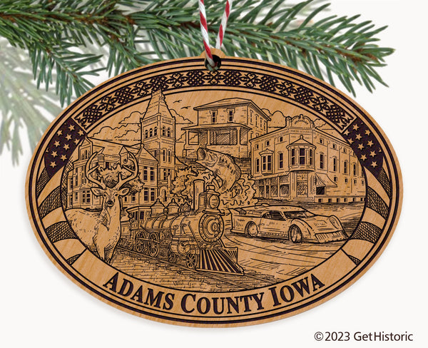 Adams County Iowa Engraved Natural Ornament