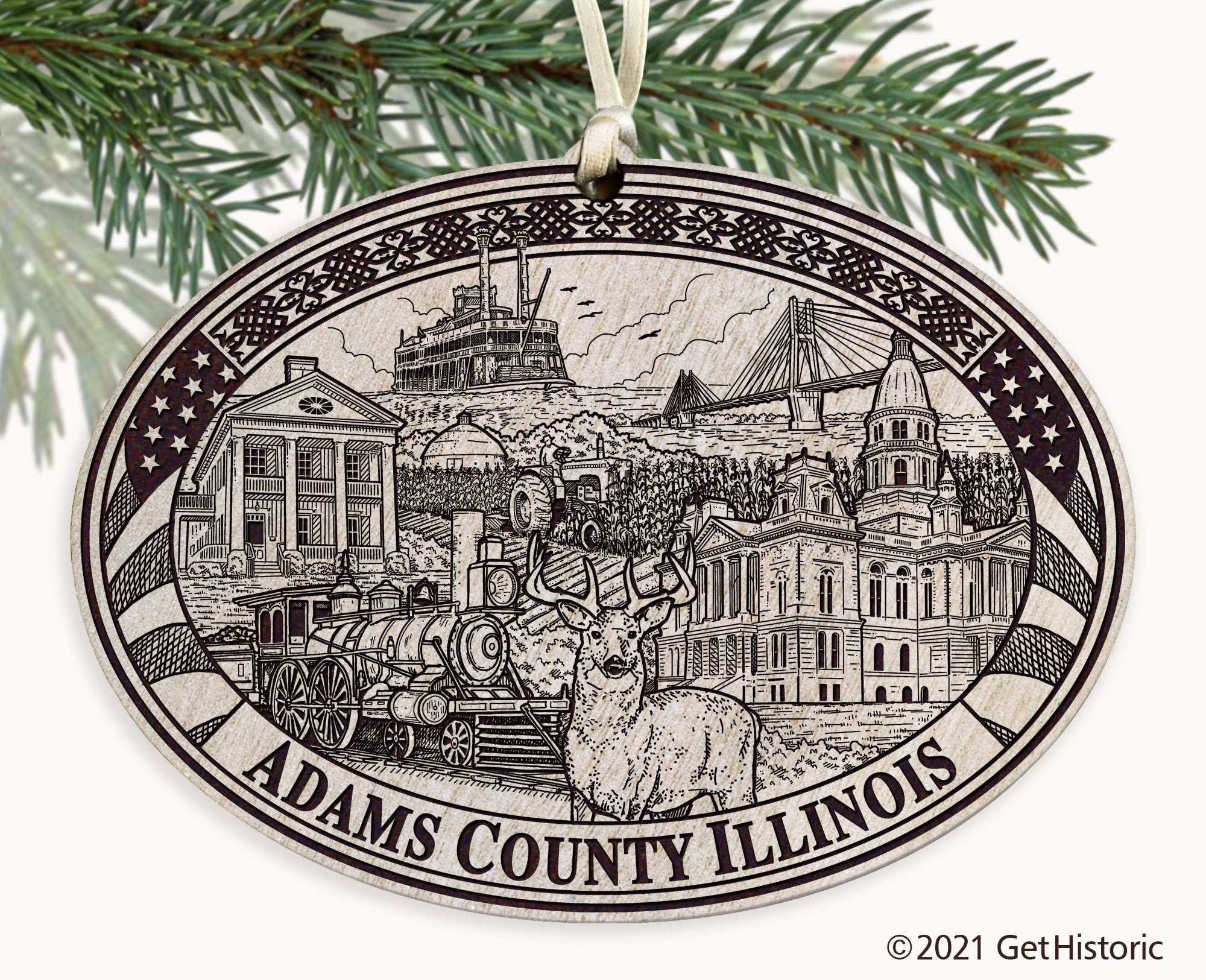 Adams County Illinois Engraved Ornament