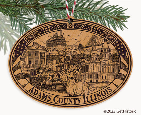 Adams County Illinois Engraved Natural Ornament