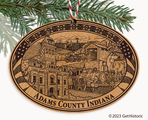 Adams County Indiana Engraved Natural Ornament