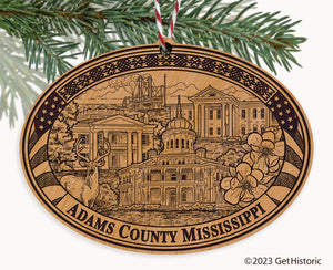 Adams County Mississippi Engraved Natural Ornament