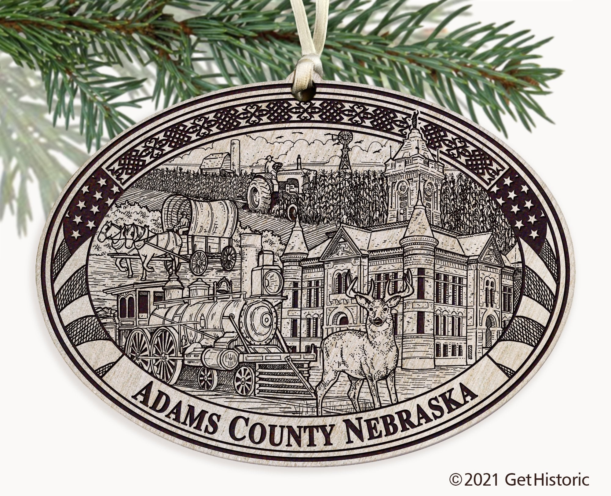 Adams County Nebraska Engraved Ornament