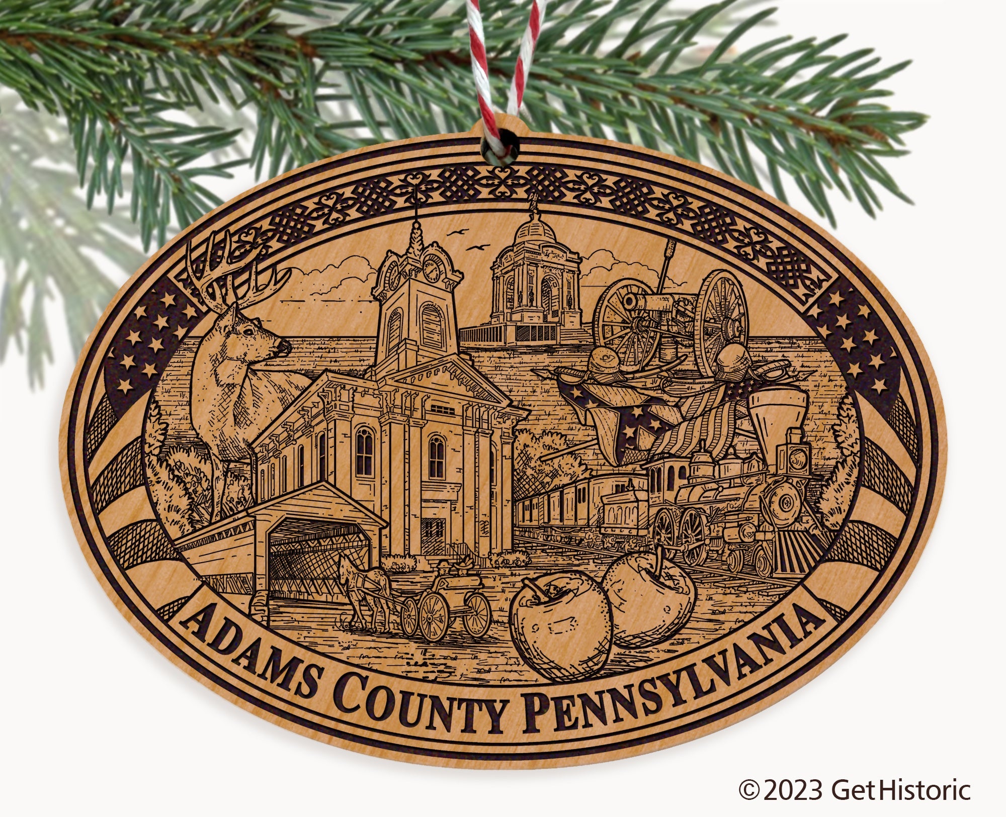 Adams County Pennsylvania Engraved Natural Ornament