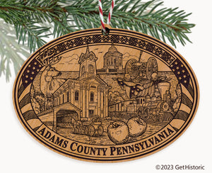 Adams County Pennsylvania Engraved Natural Ornament