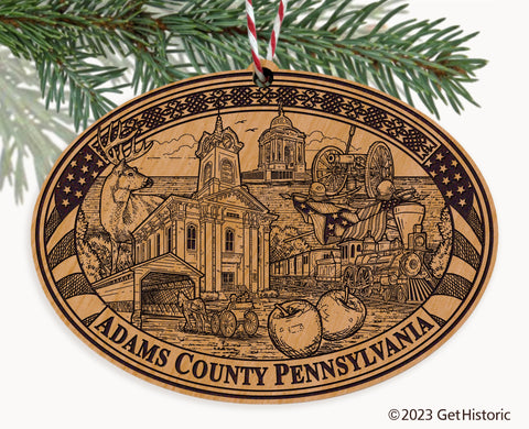 Adams County Pennsylvania Engraved Natural Ornament