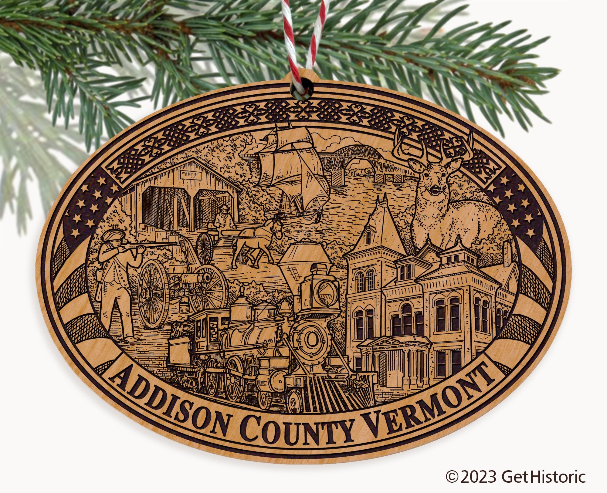 Addison County Vermont Engraved Natural Ornament