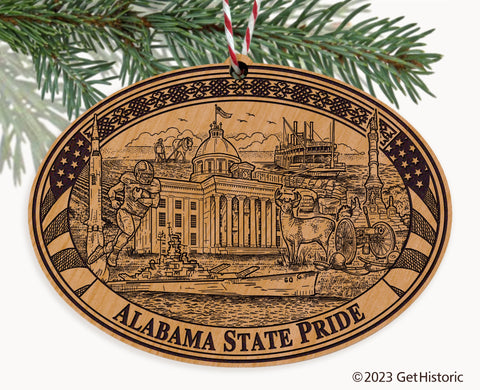 Alabama State Natural Wood Engraved Ornament