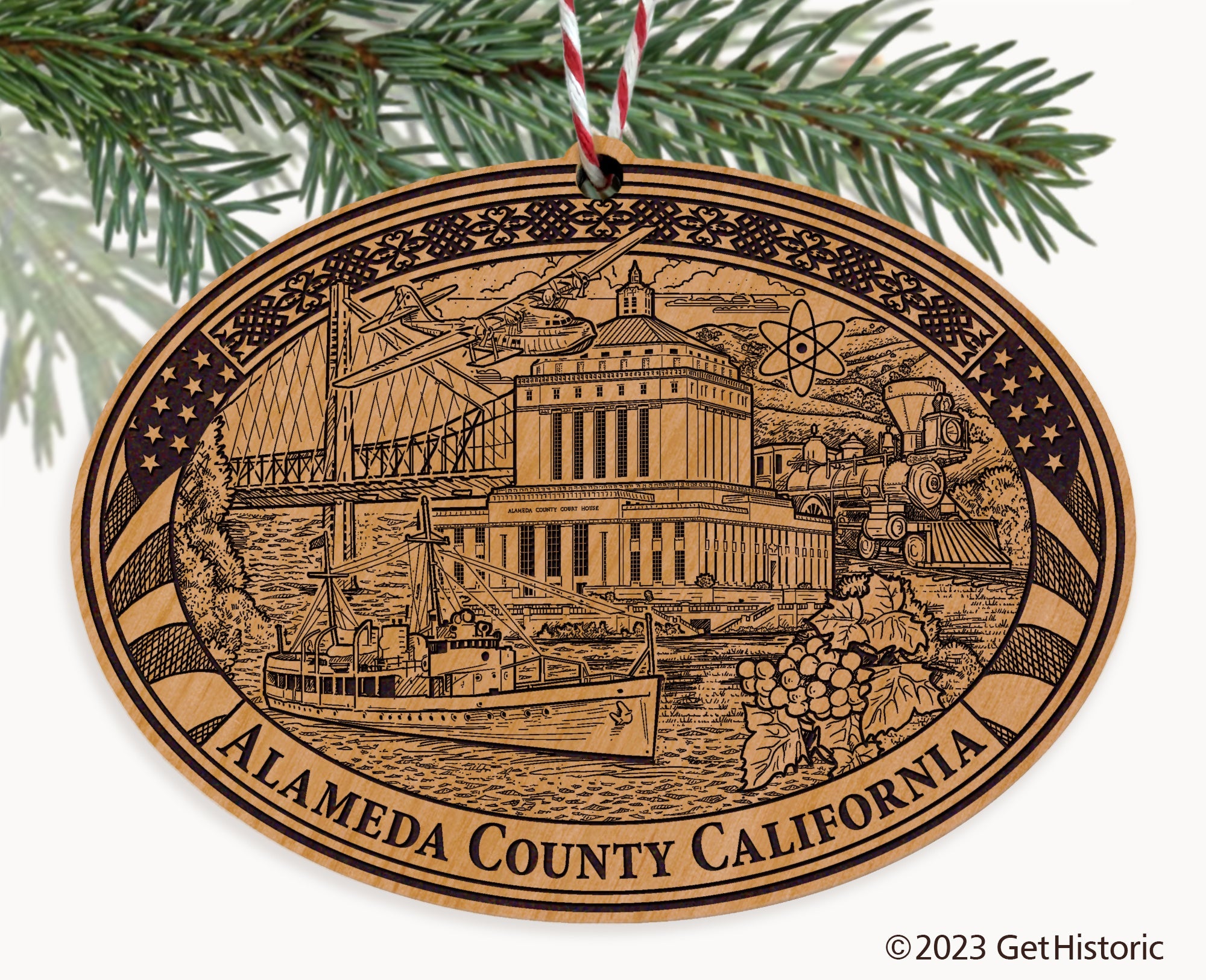 Alameda County California Engraved Natural Ornament