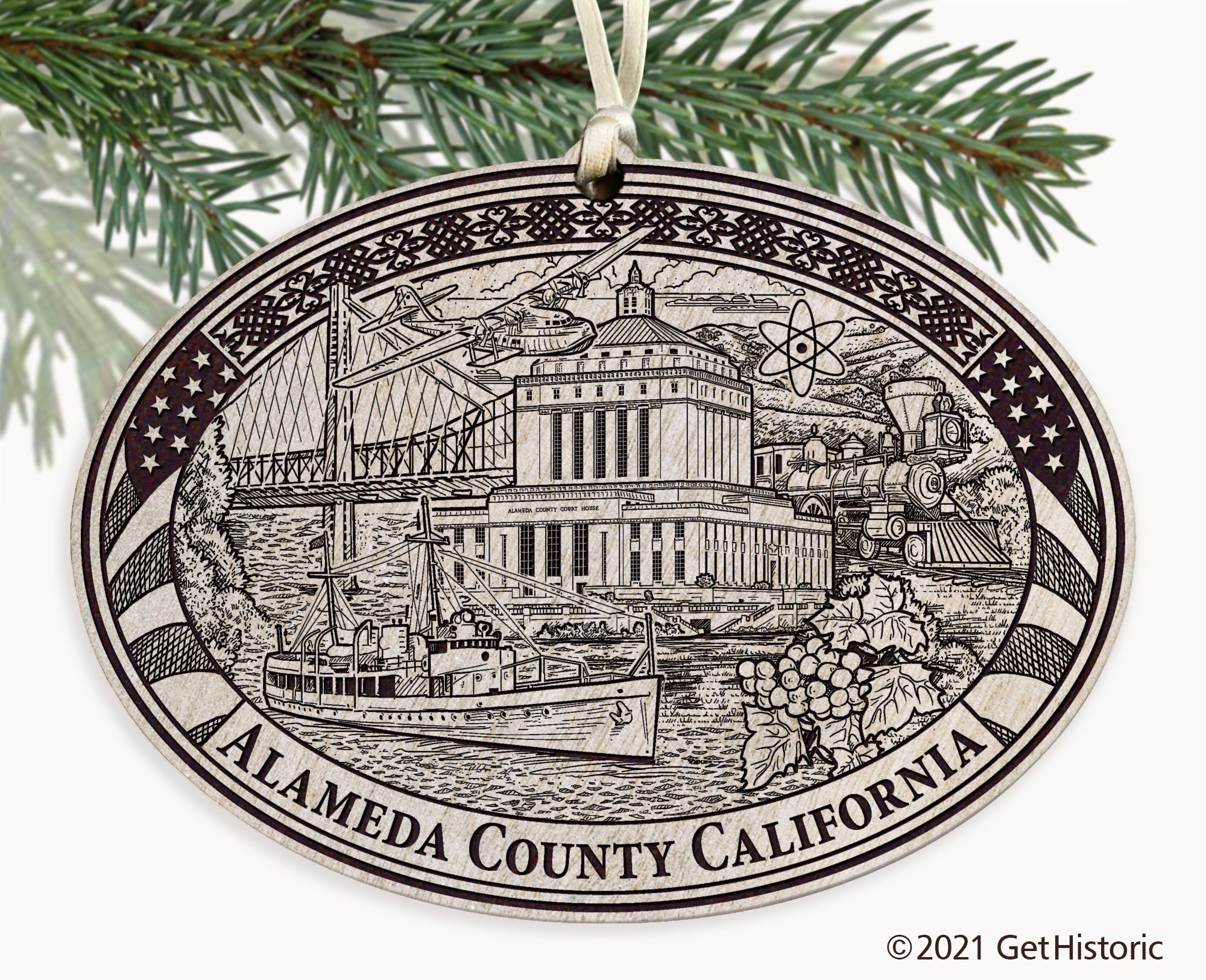 Alameda County California Engraved Ornament