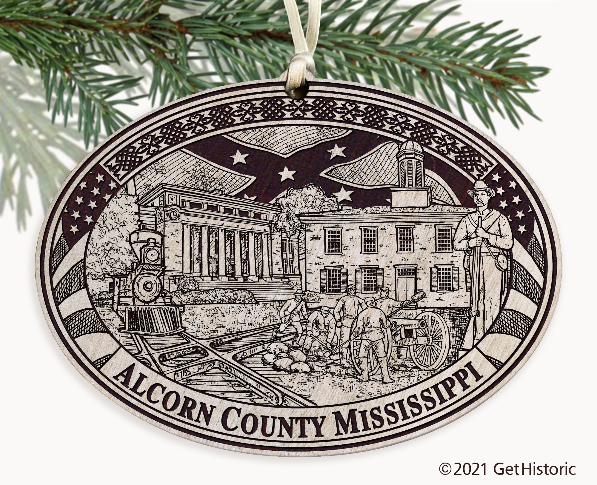 Alcorn County Mississippi Engraved Ornament