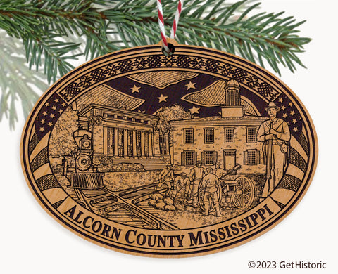 Alcorn County Mississippi Engraved Natural Ornament