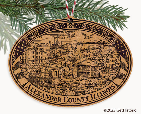 Alexander County Illinois Engraved Natural Ornament