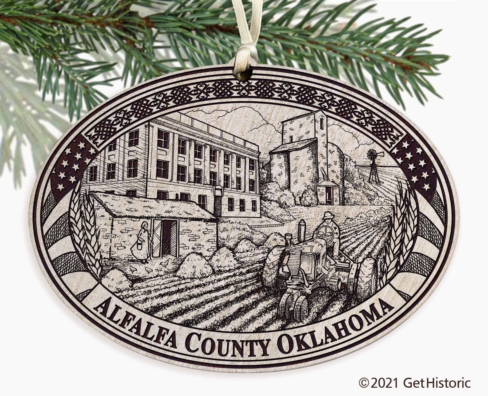 Alfalfa County Oklahoma Engraved Ornament